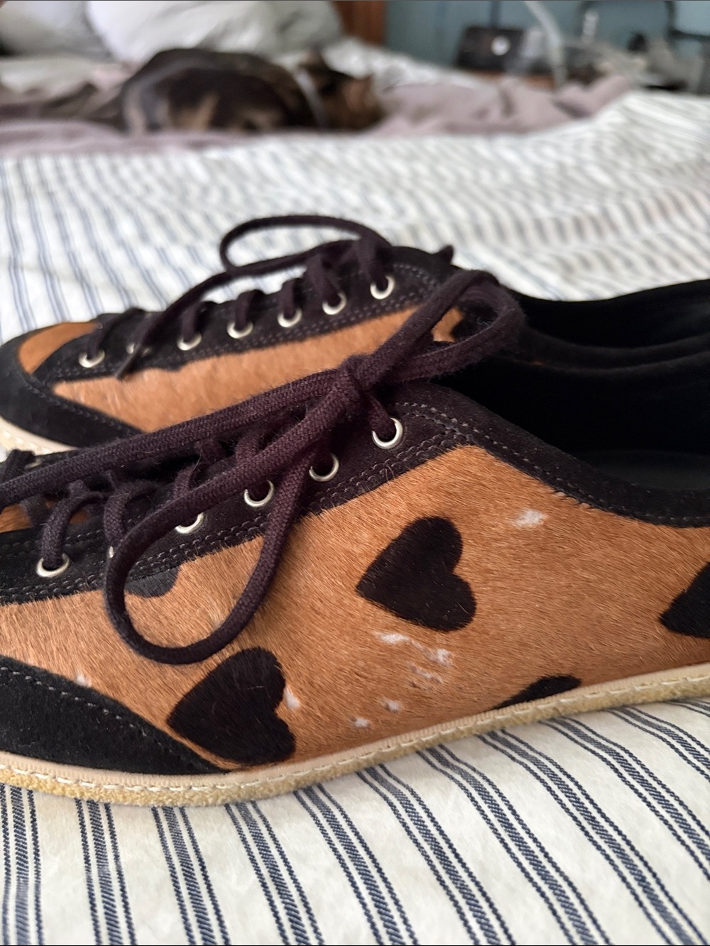 Burberry Heart Print Pony Hair Sneakers in Brown and Black - Picture 2 of 5